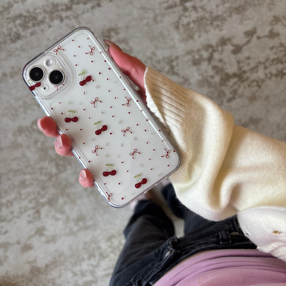 Şeffaf Telefon Kılıfı - Küçük Kurdeleler ve Kirazlar