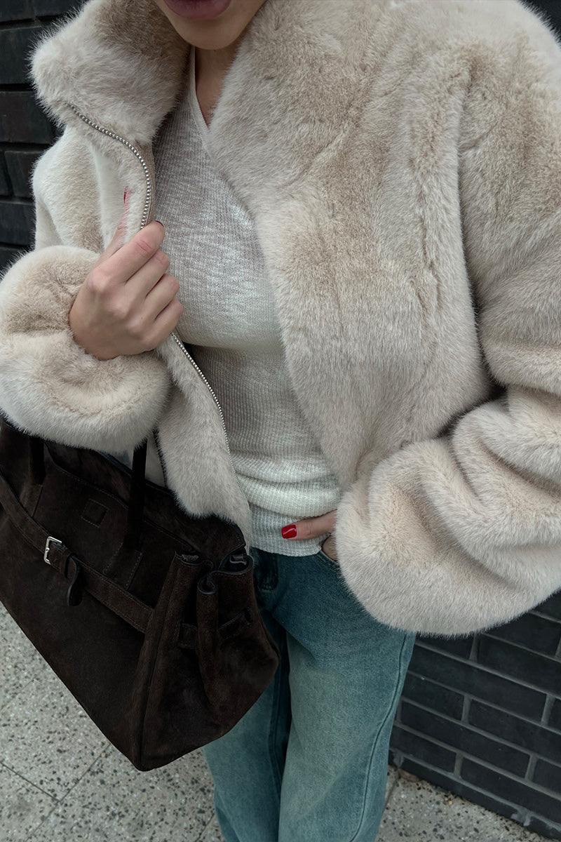 Cozy Cream Short Faux-Fur Jacket