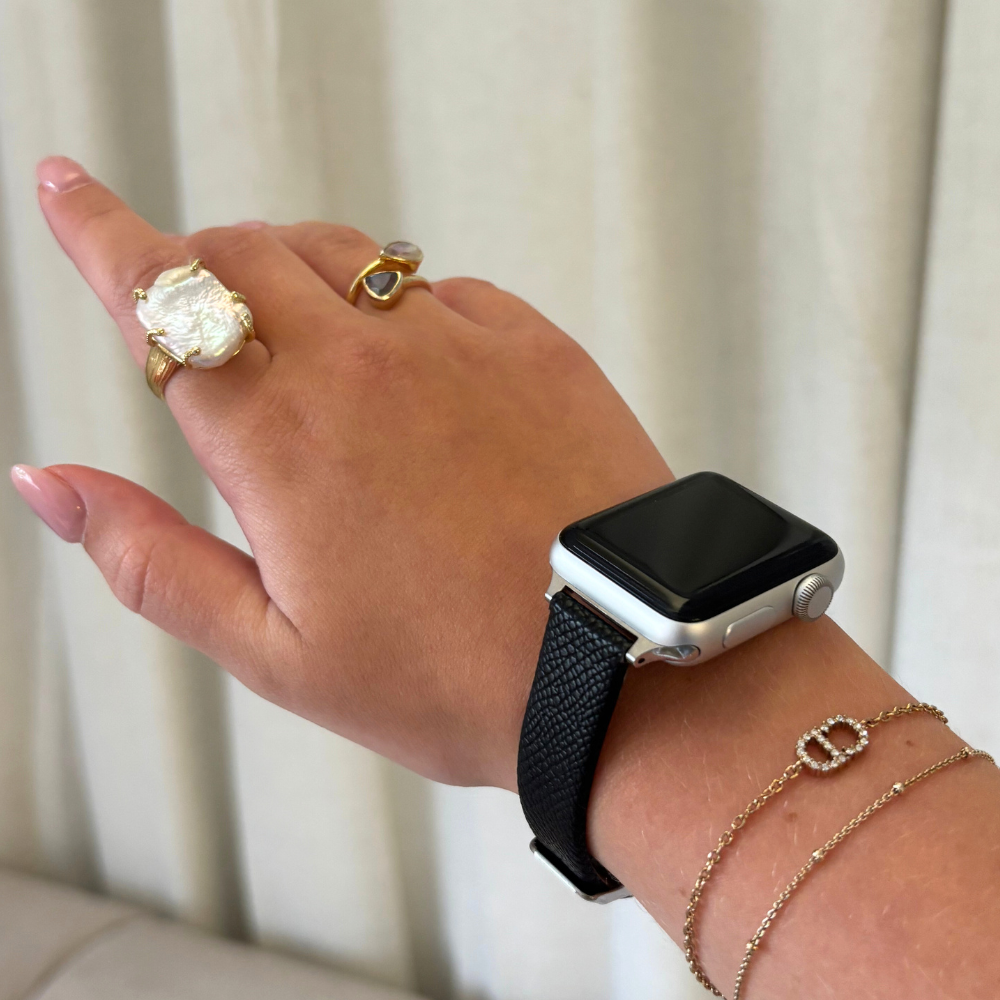 Vegan Textured PU Leather Apple Watch Strap - Black