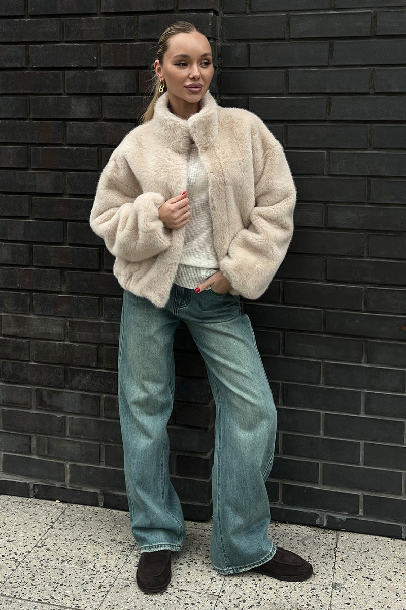 Cozy Cream Short Faux-Fur Jacket