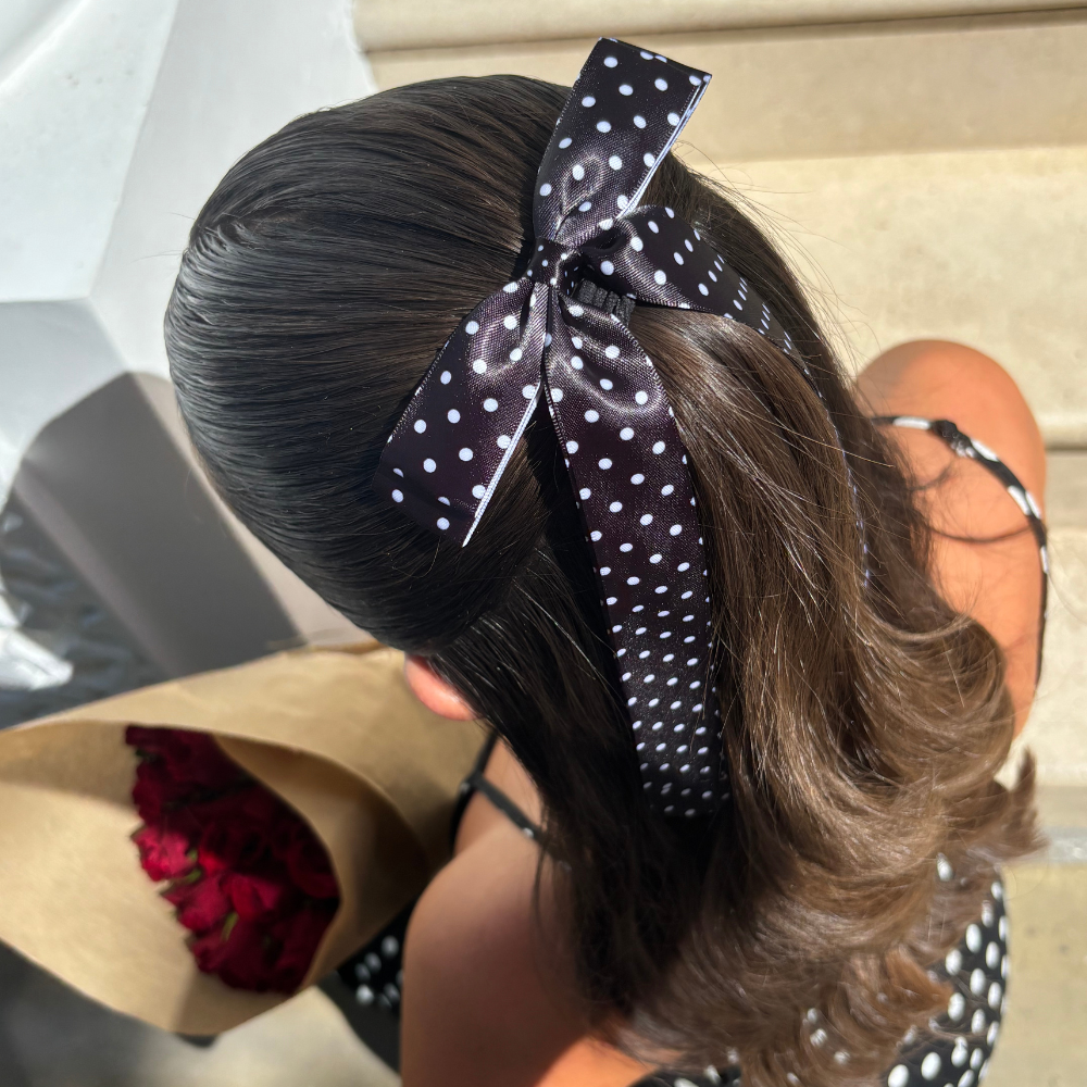 Ribbon Bow Clip - Black Polka Dot
