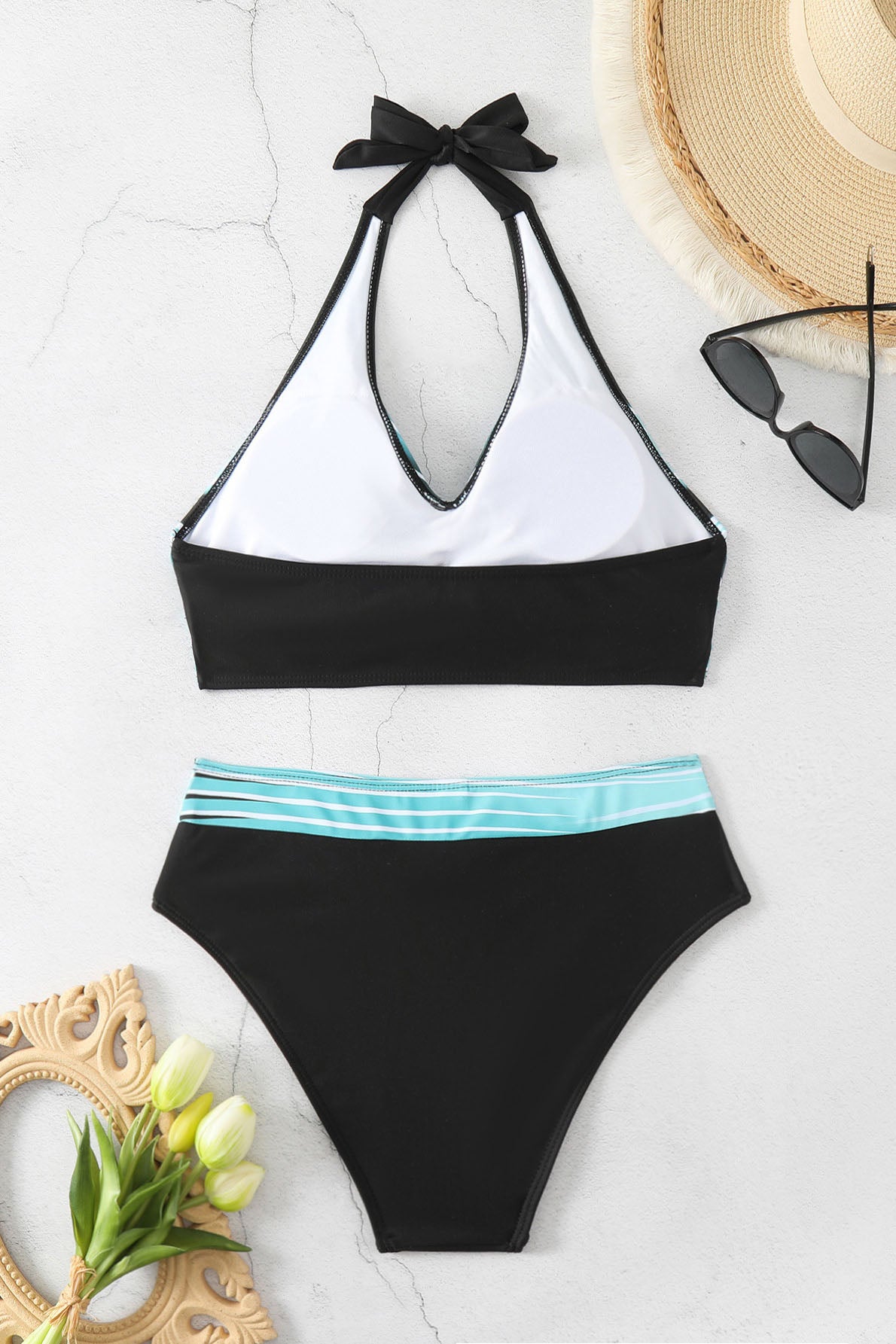 Colorblock Halter Bikini Swimwear