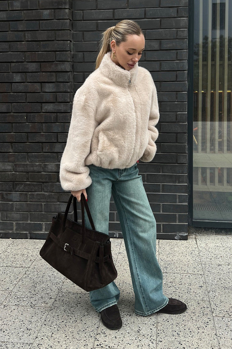 Cozy Cream Short Faux-Fur Jacket