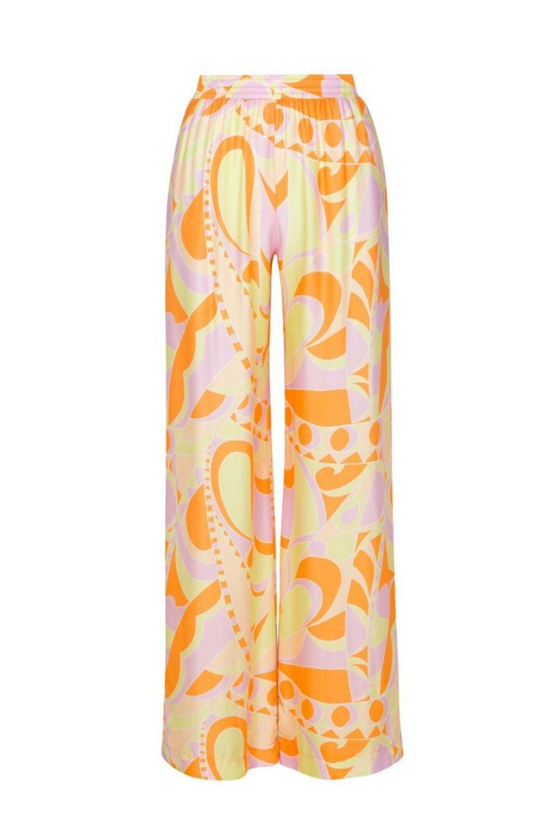 Classic Print Loose Waist Elastic Pocket Pants-Set