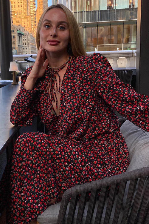 Bertha Flower V Neck Midi Dress