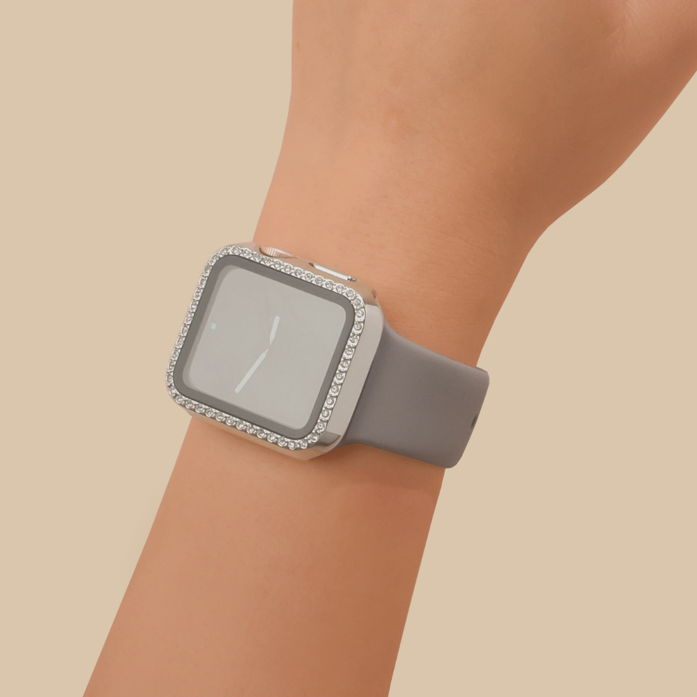 2'si 1 arada Apple Watch Kılıfı ve Dahili Ekran Koruyucu - Gümüş Elmas