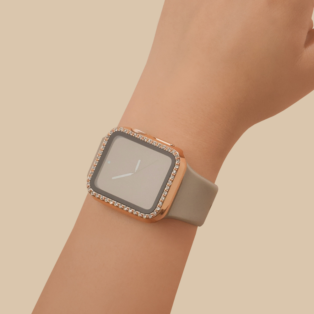 2'si 1 arada Apple Watch Kılıfı ve Dahili Ekran Koruyucu - Gül Altın Elmaslı