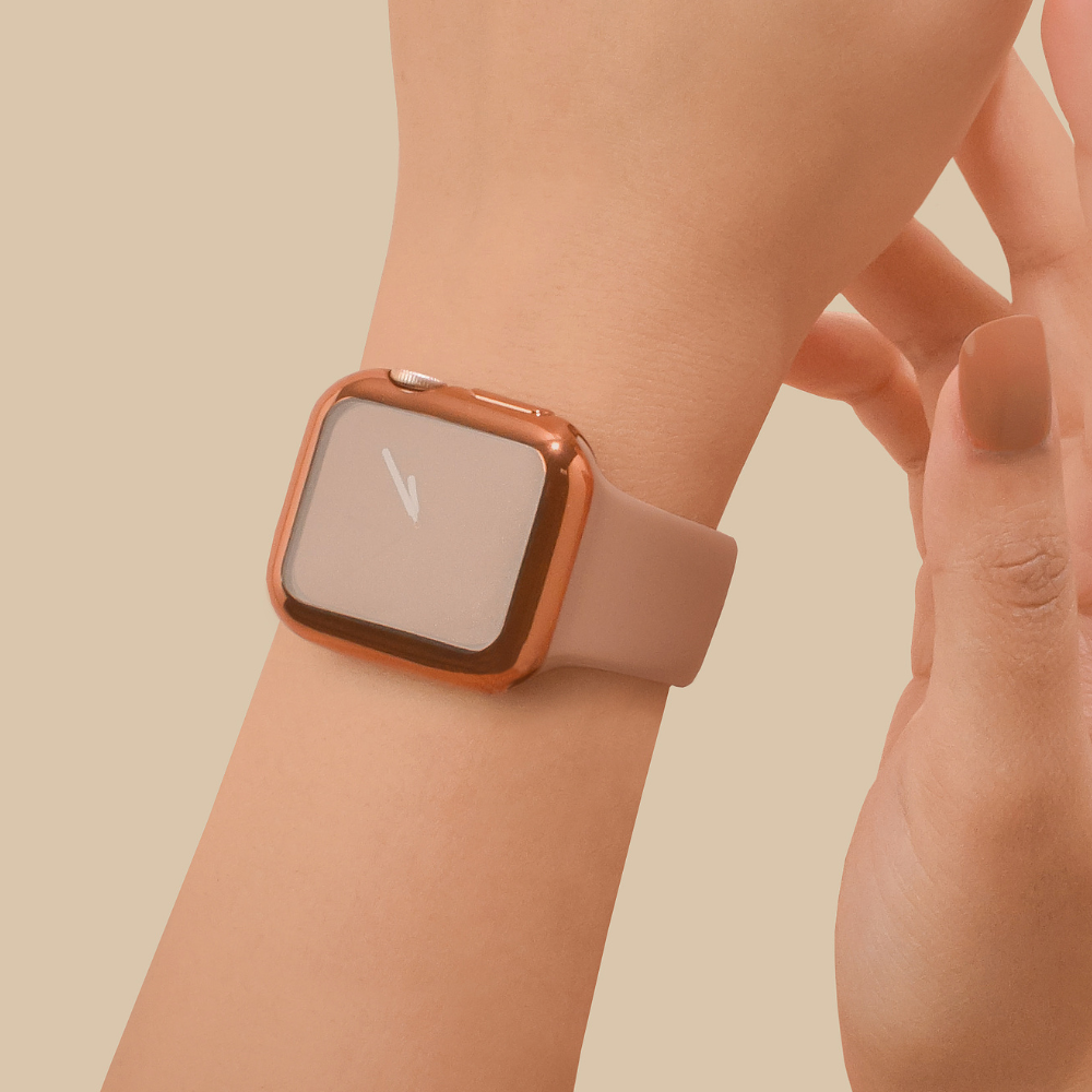 2'si 1 arada Metalik Apple Watch Kılıfı ve Dahili Ekran Koruyucu - Gül Altın
