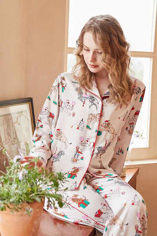 Circus Print Long-Sleeve Loungewear Set