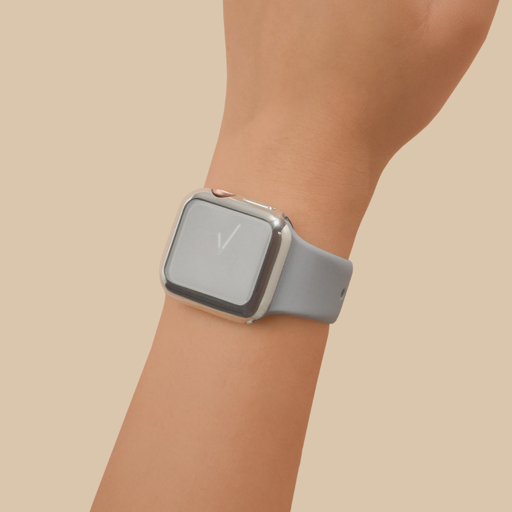 2'si 1 arada Metalik Apple Watch Kılıfı ve Dahili Ekran Koruyucu - Gümüş