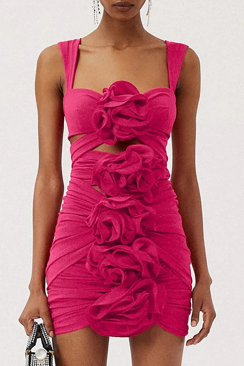 3D Floral Cutout Strappy Swimsuit Set