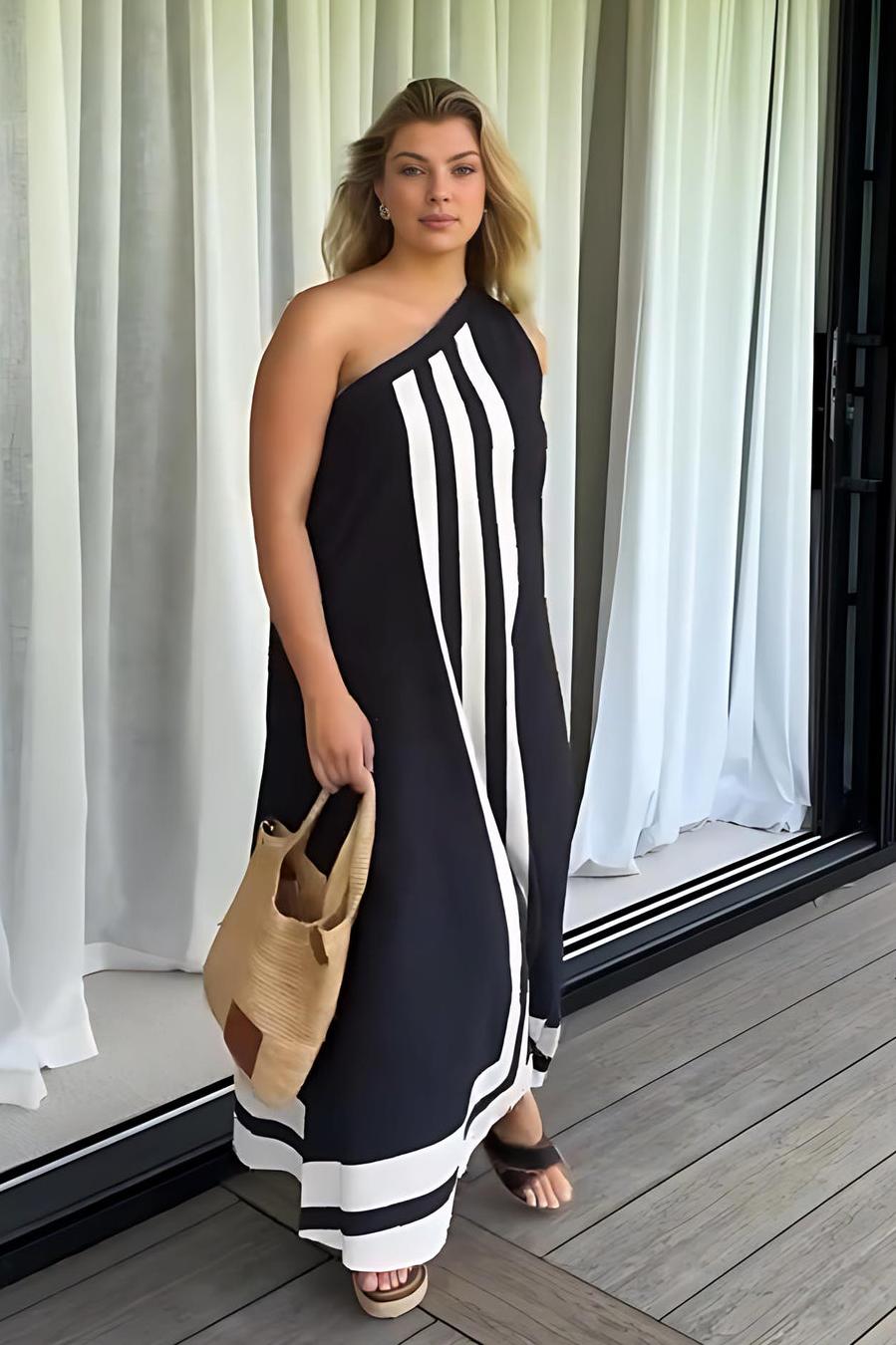 Asymmetrical Neckline Midi Dress