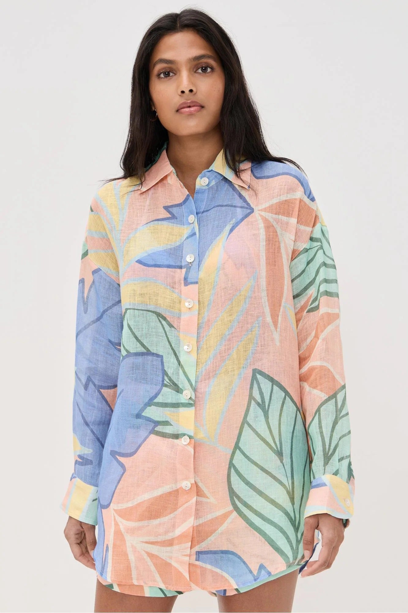 Playa Boyfriend Tropical Leaf Printed Short Set