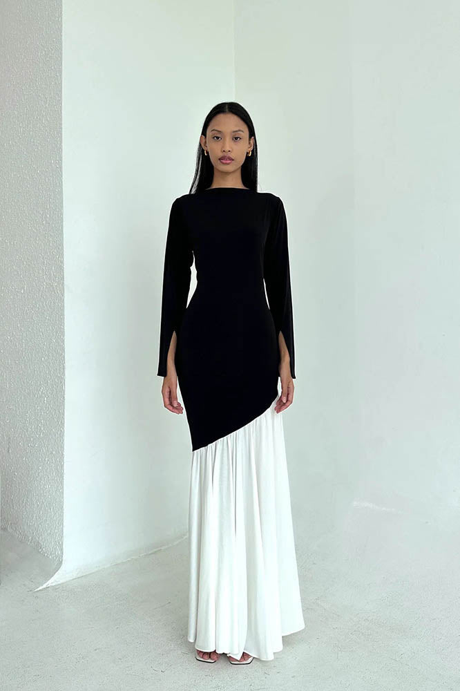 Fashionable Colorblock Waist-Cinching Bodycon Midi Dress