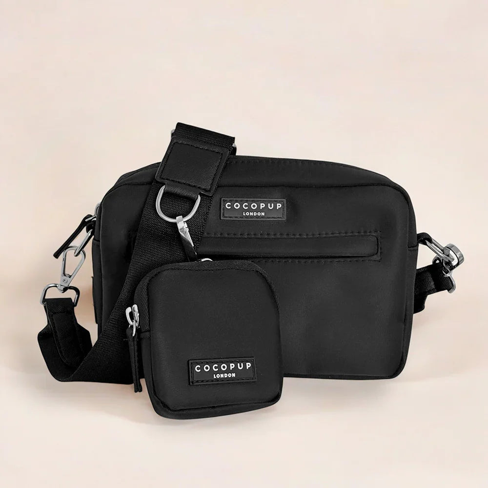 Köpek Gezdirme Siyah Çanta Seti - Düz Siyah