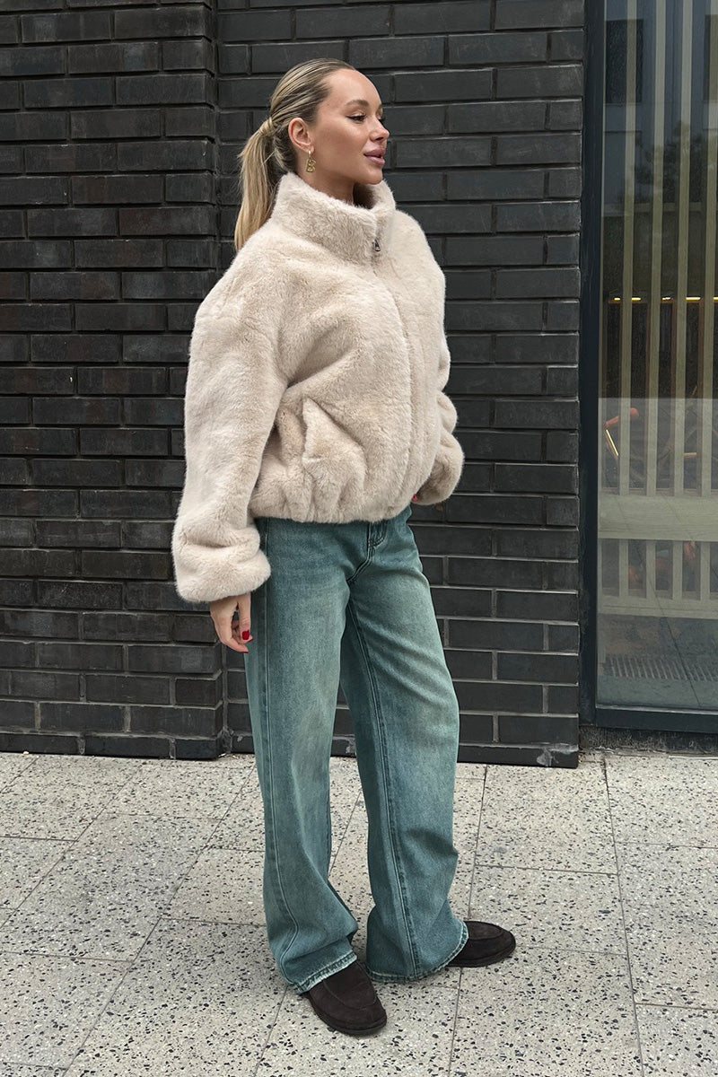 Cozy Cream Short Faux-Fur Jacket