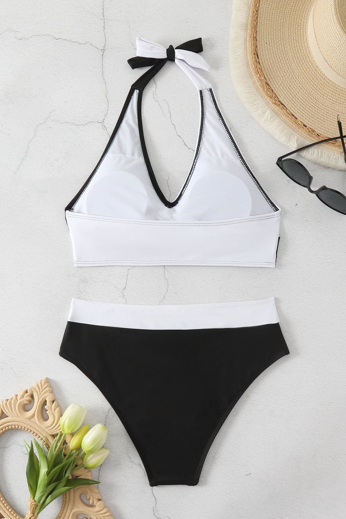 Colorblock Halter Bikini Swimwear