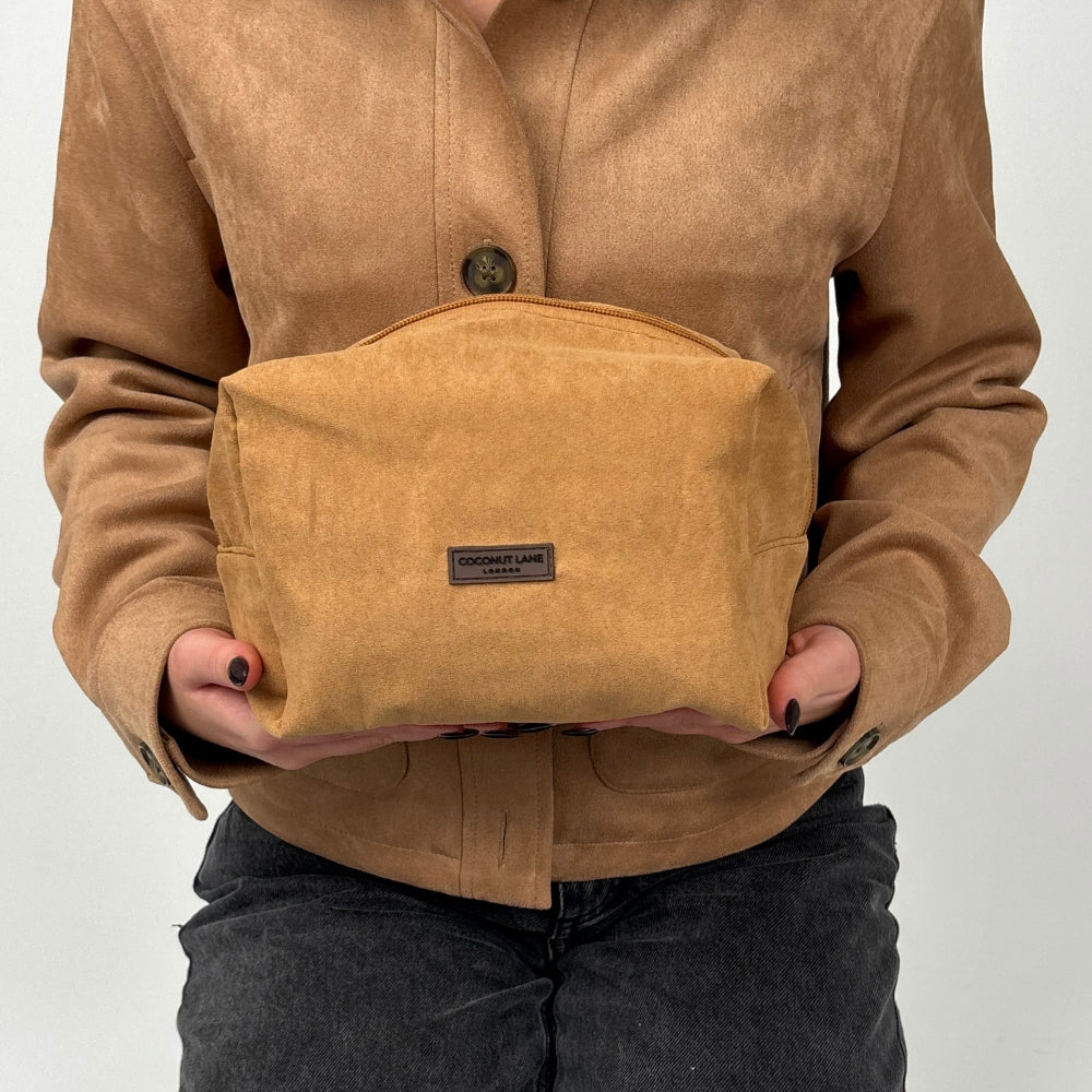 Suedette Makeup Bag - Tan