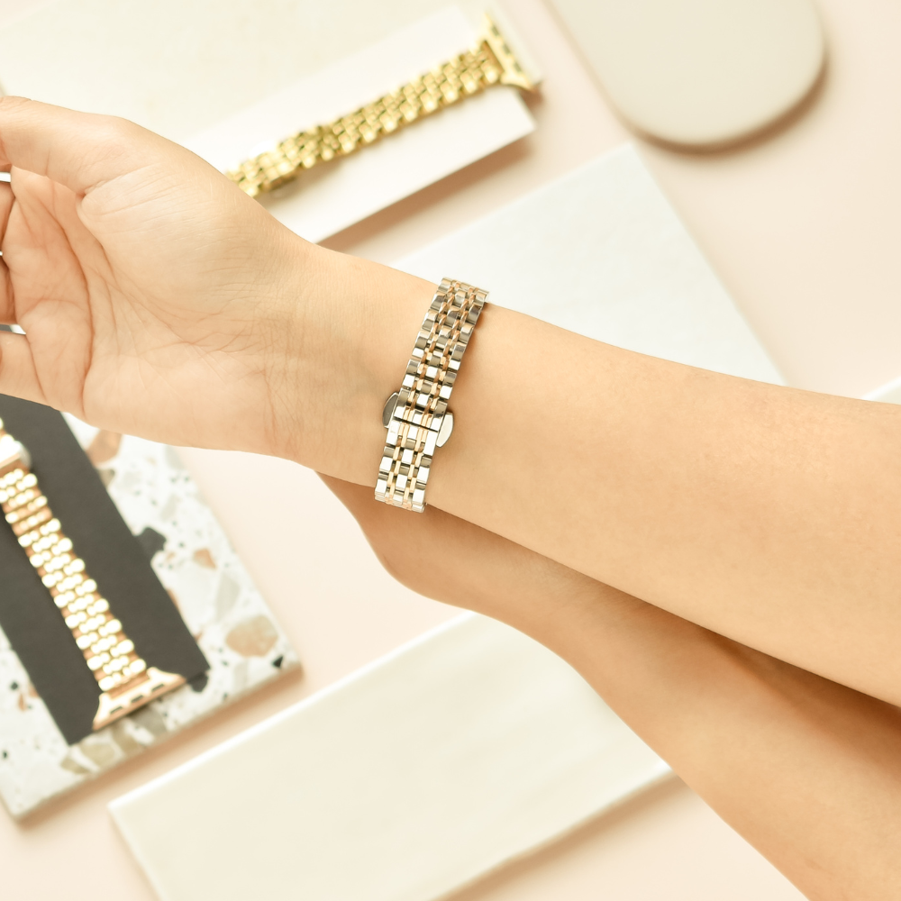 İnce Paslanmaz Çelik Apple Watch Kayışı - Gümüş ve Rose Gold