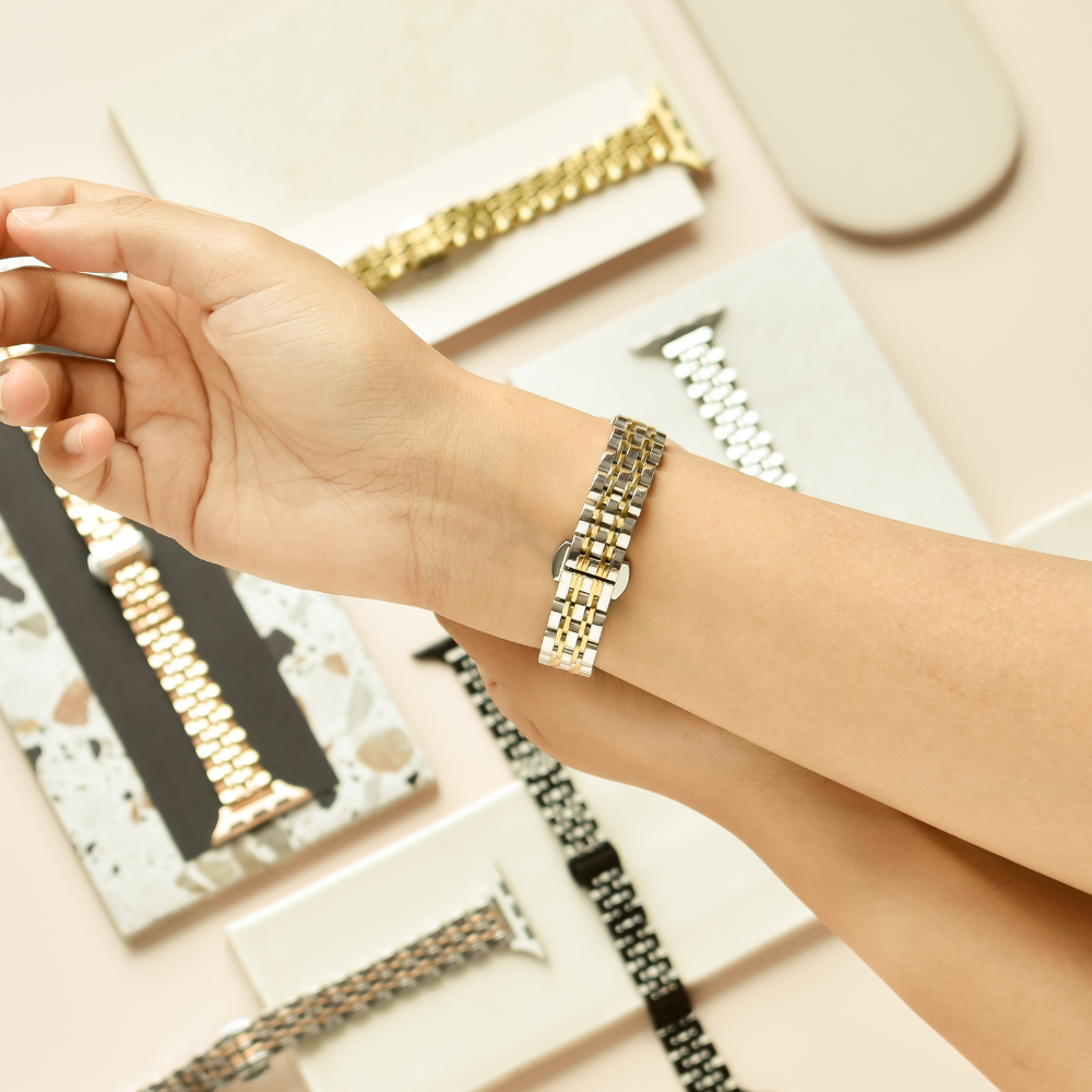 İnce Paslanmaz Çelik Apple Watch Kayışı - Gümüş ve Altın