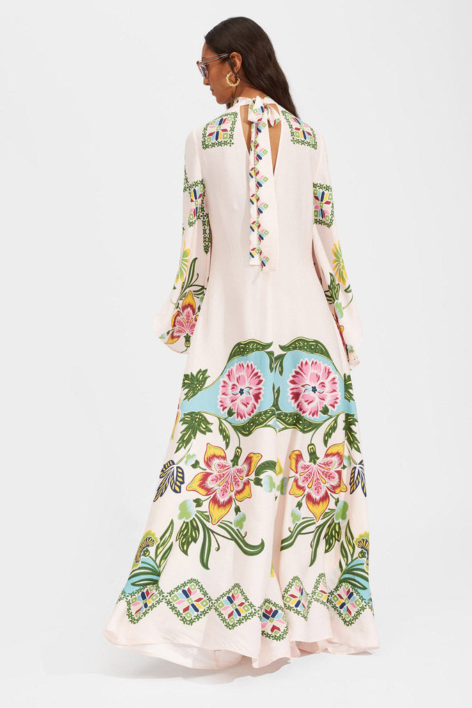 Exquisite Sunshine Floral Print Flowing Maxi Dress