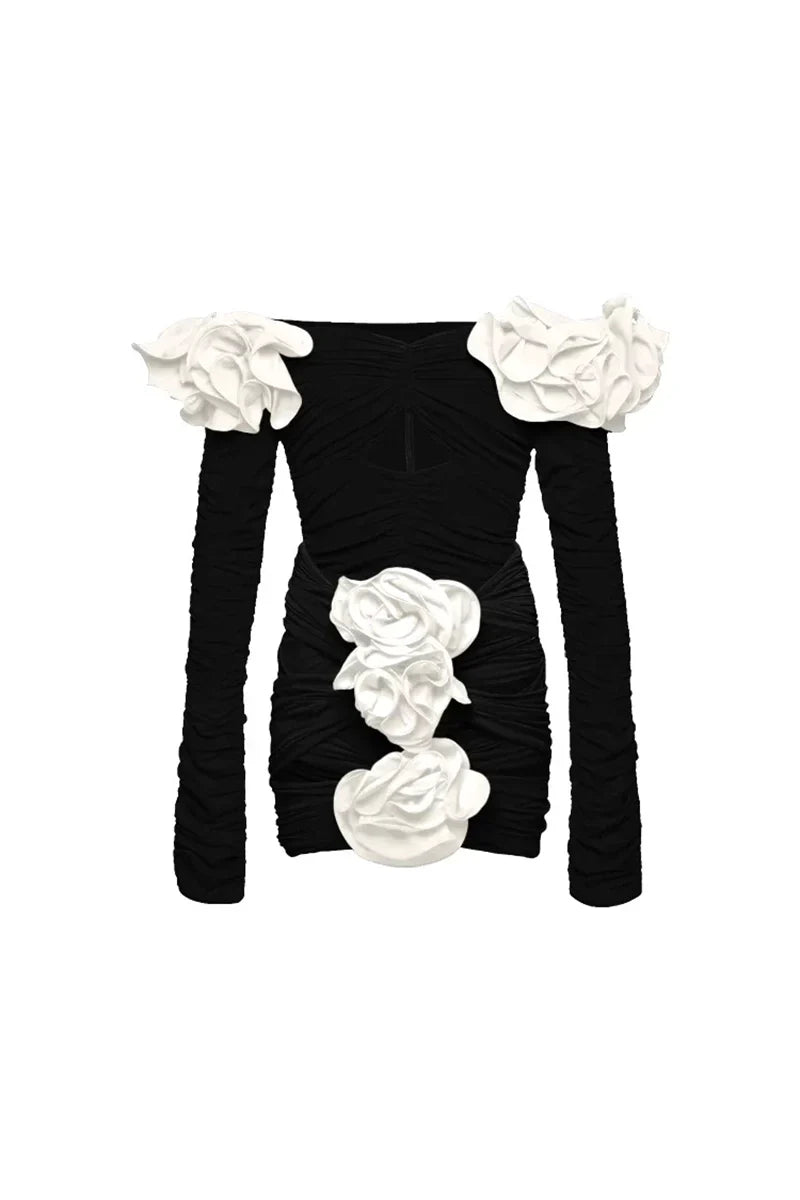 3D Floral Black Swimsuit Set