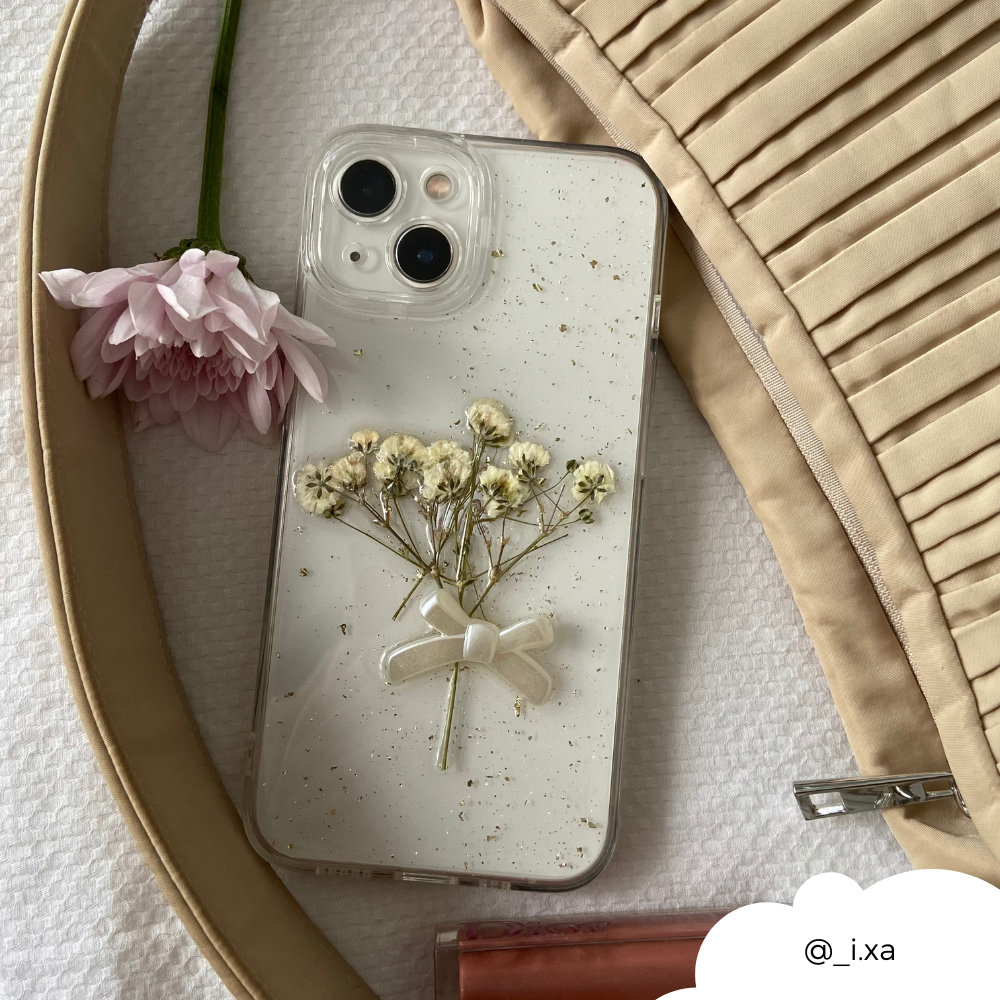 Kurutulmuş Çiçekli Şeffaf Telefon Kılıfı