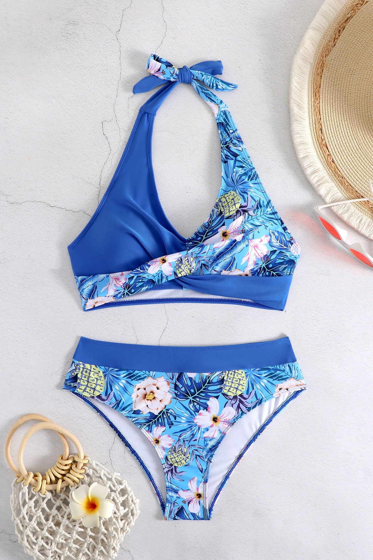 Colorblock Halter Bikini Swimwear