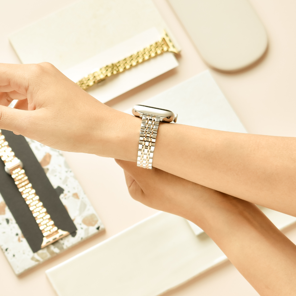 İnce Paslanmaz Çelik Apple Watch Kayışı - Gümüş ve Rose Gold