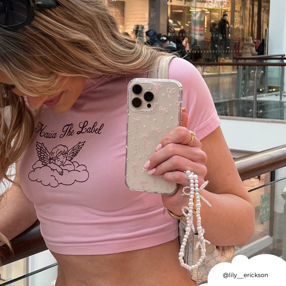 Boncuklu Telefon Askısı - Mini Sevimli İnci Fiyonklar