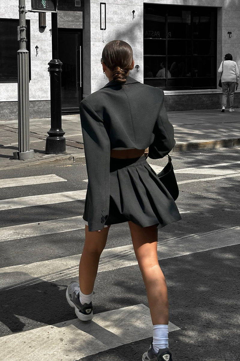 Contrast Silhouette Cropped Skirt Set