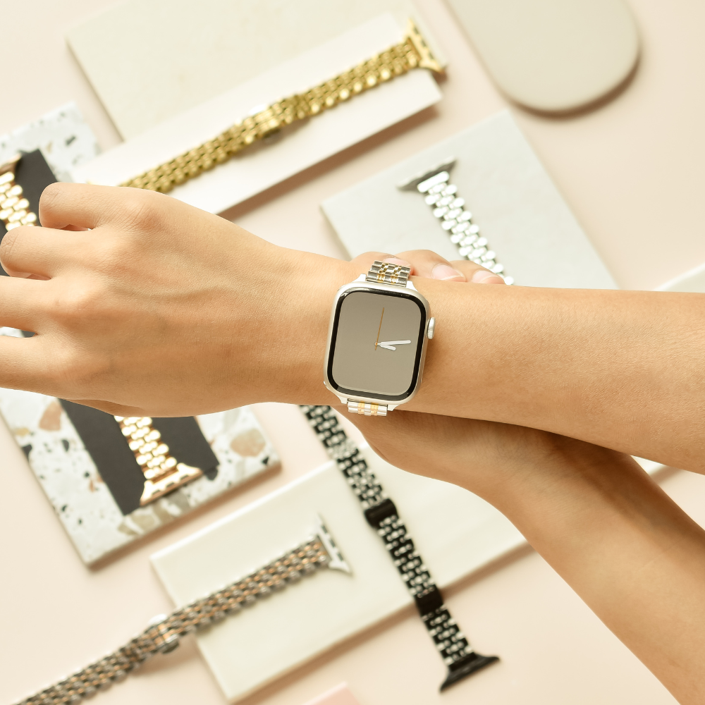 İnce Paslanmaz Çelik Apple Watch Kayışı - Gümüş ve Altın