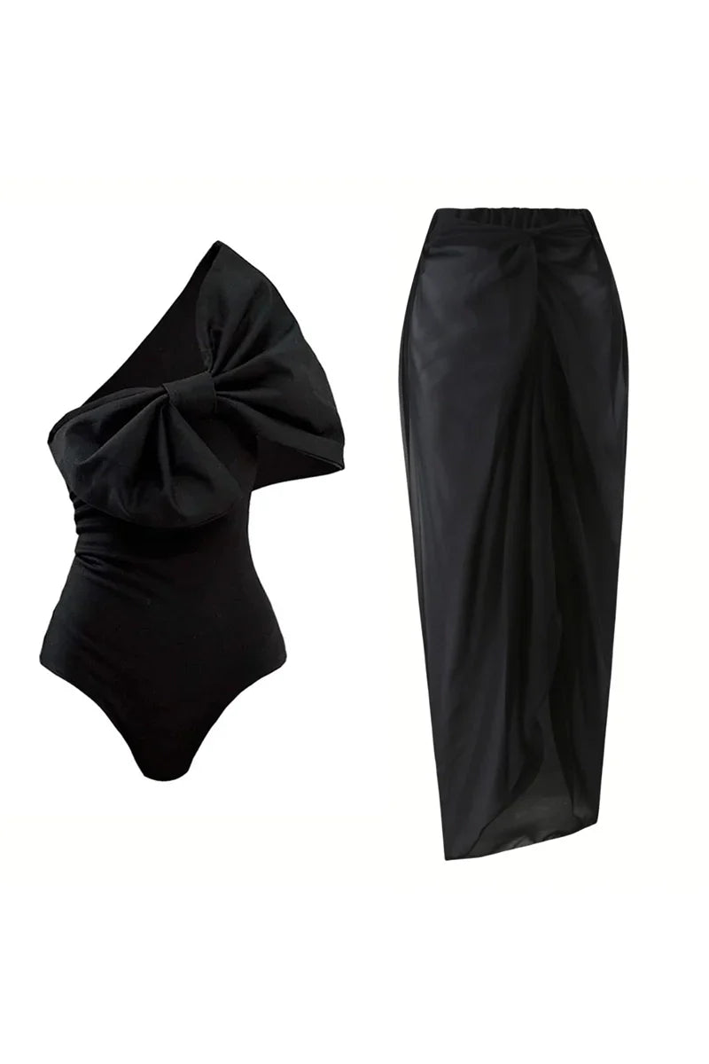 Black and White Bow One Piece Swimsuit Set