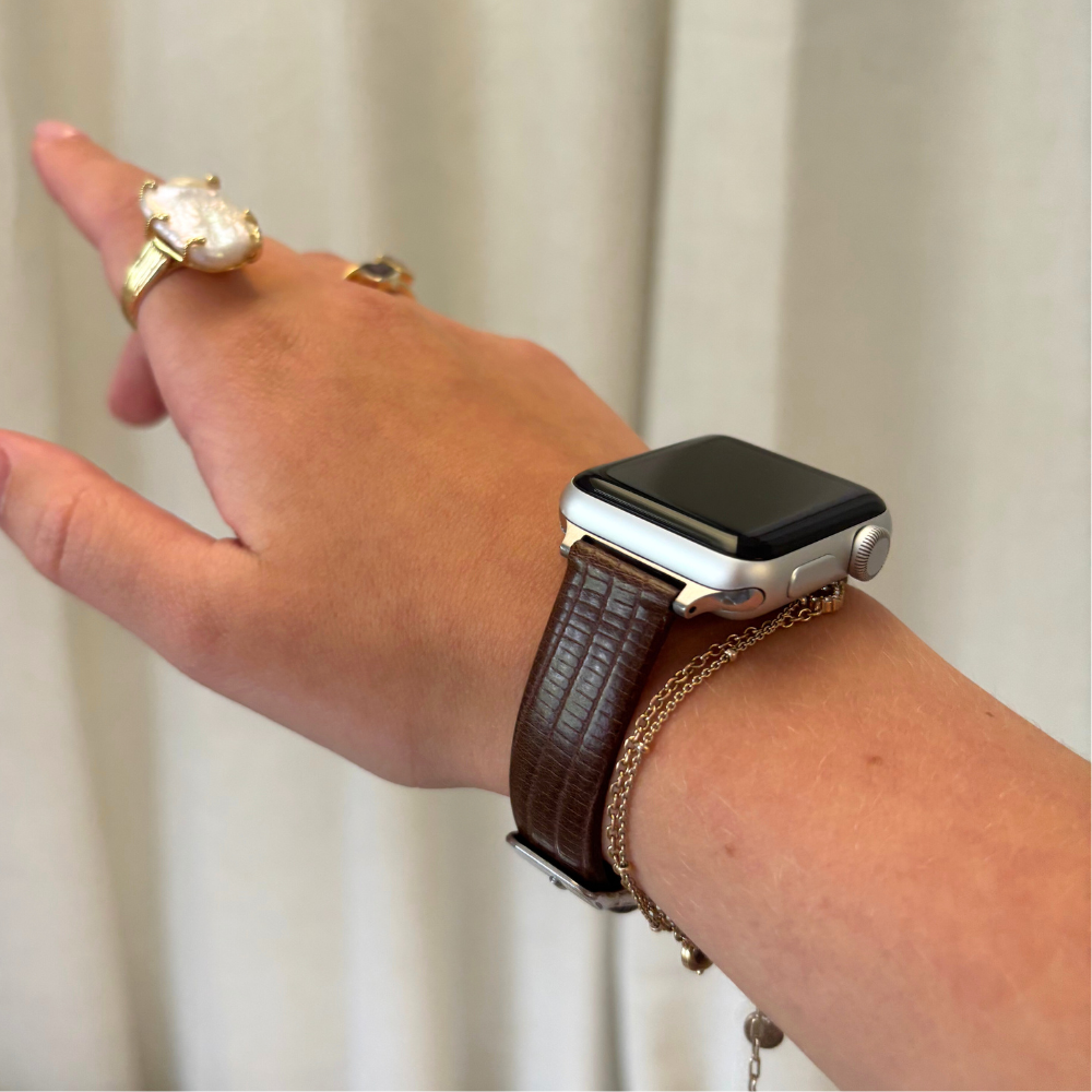 Vegan Textured PU Leather Apple Watch Strap - Chocolate