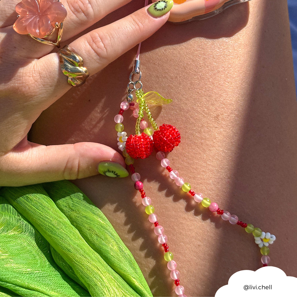 Beaded Phone Strap - Cherry Bomb