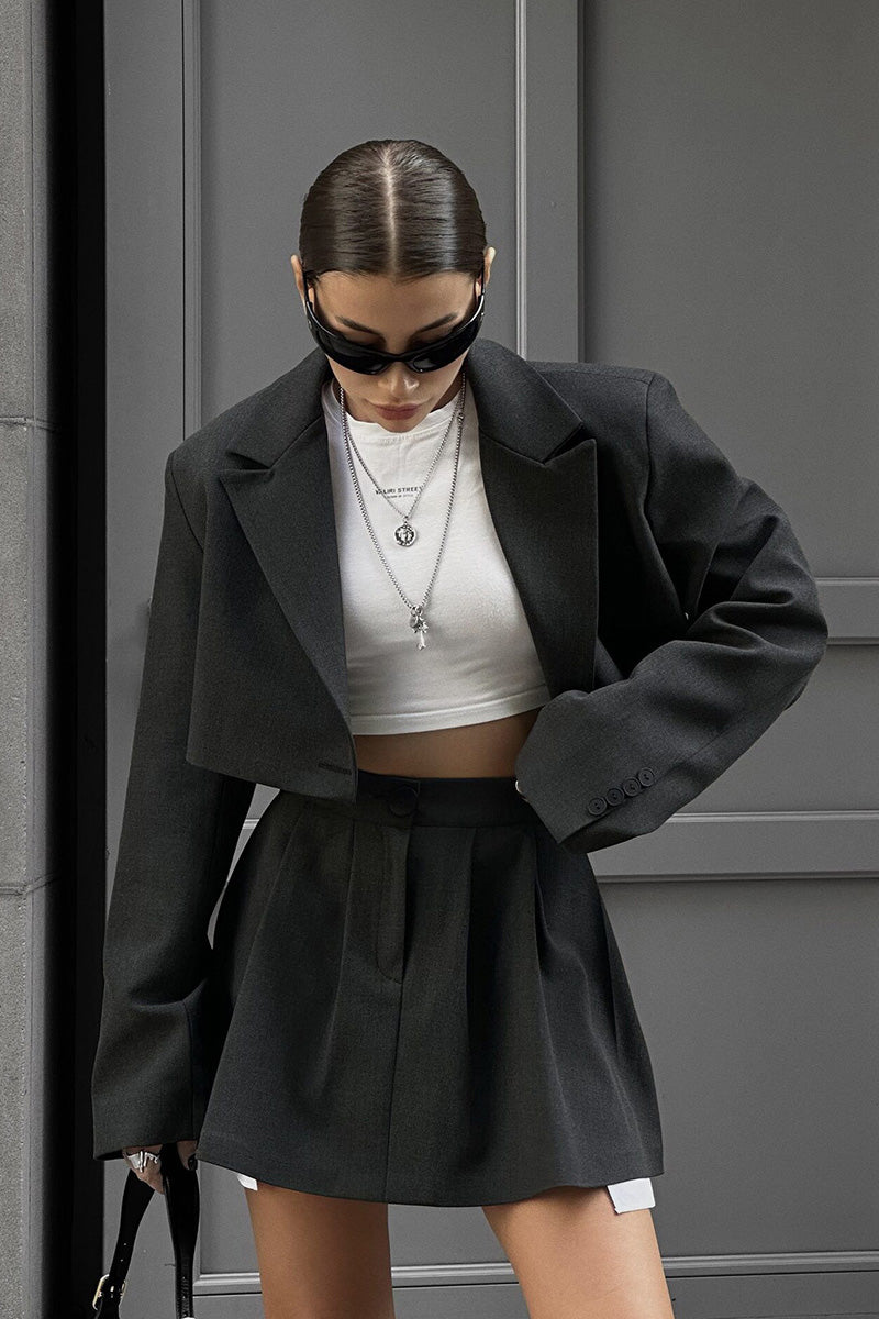 Contrast Silhouette Cropped Skirt Set