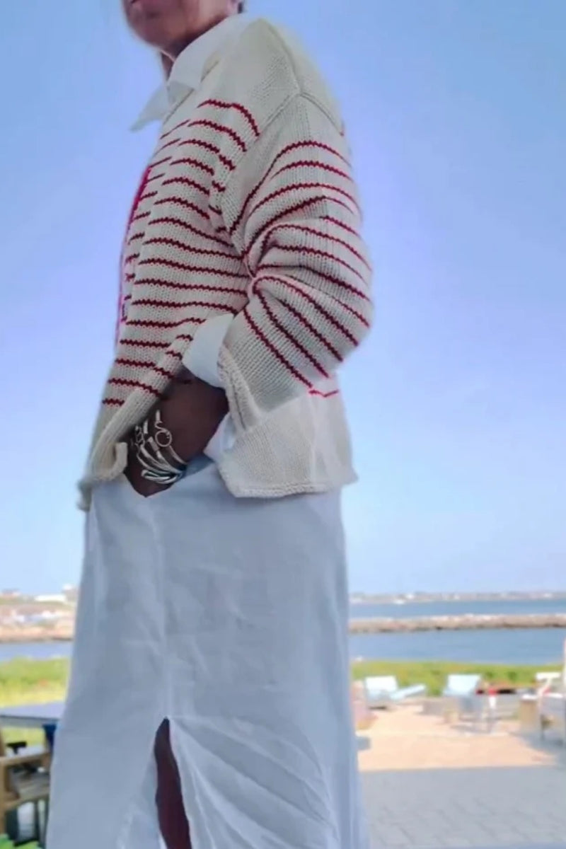 Cream & Red Striped Lobster Graphic Sweater