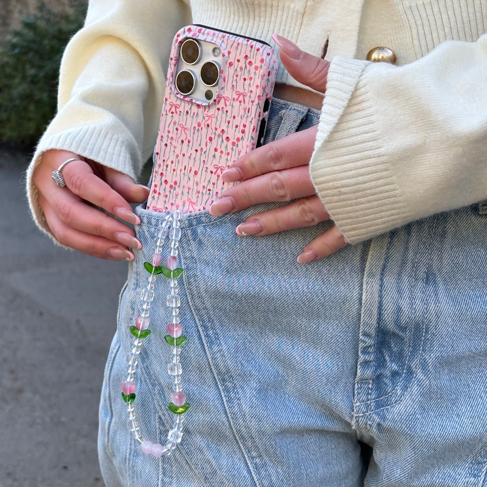 Beaded Phone Strap - Cute Tulips
