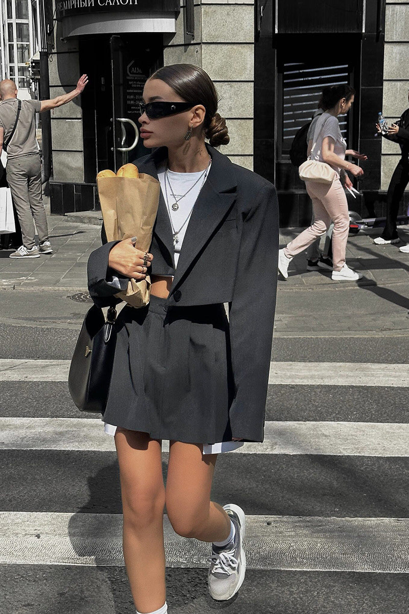 Contrast Silhouette Cropped Skirt Set