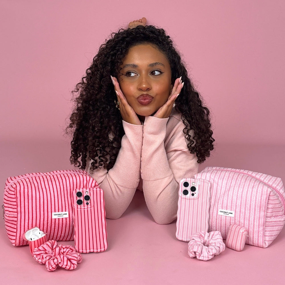 Towel Makeup Bag - Cherry Stripes