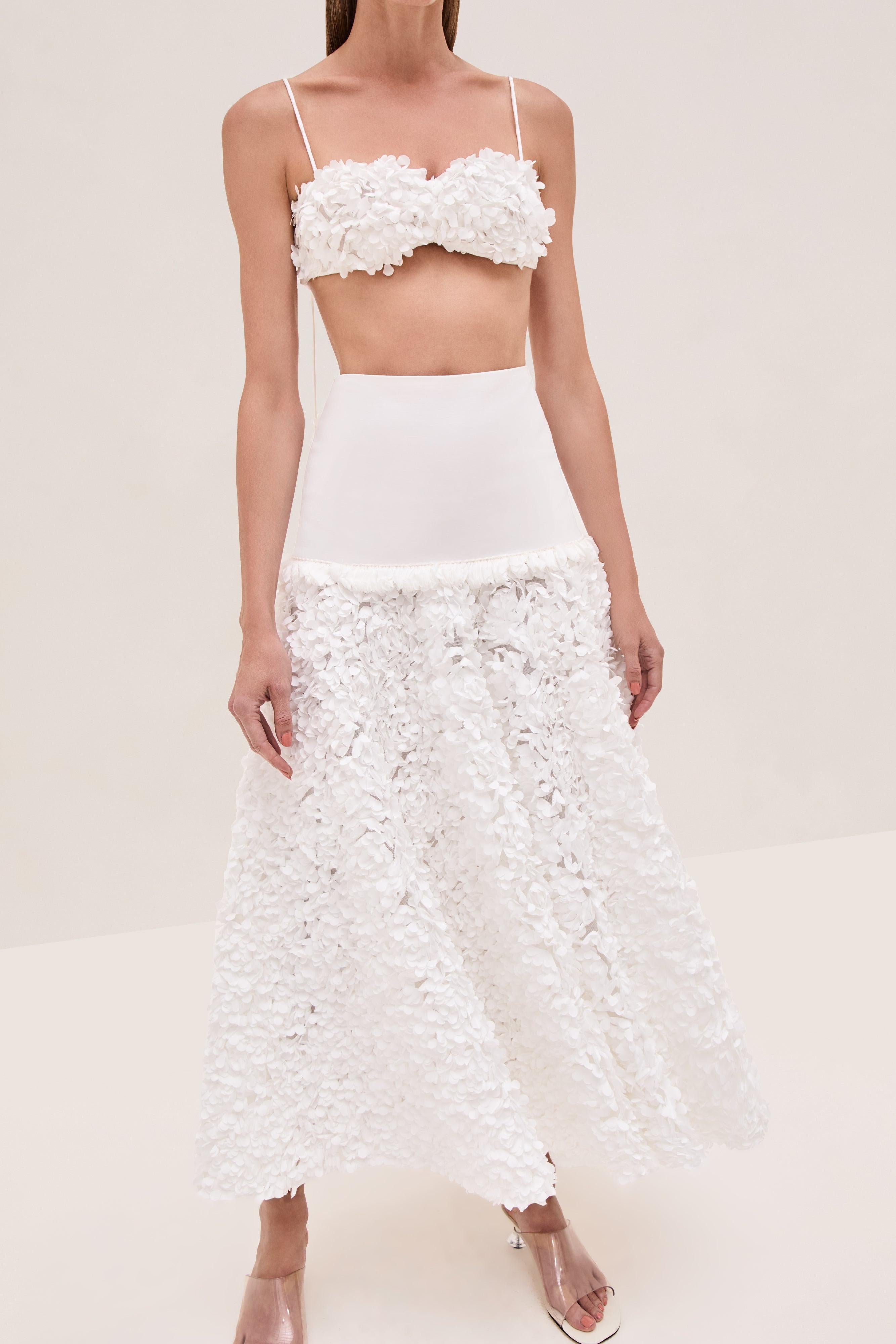 Risi White 3D Flower Cluster Skirt Set