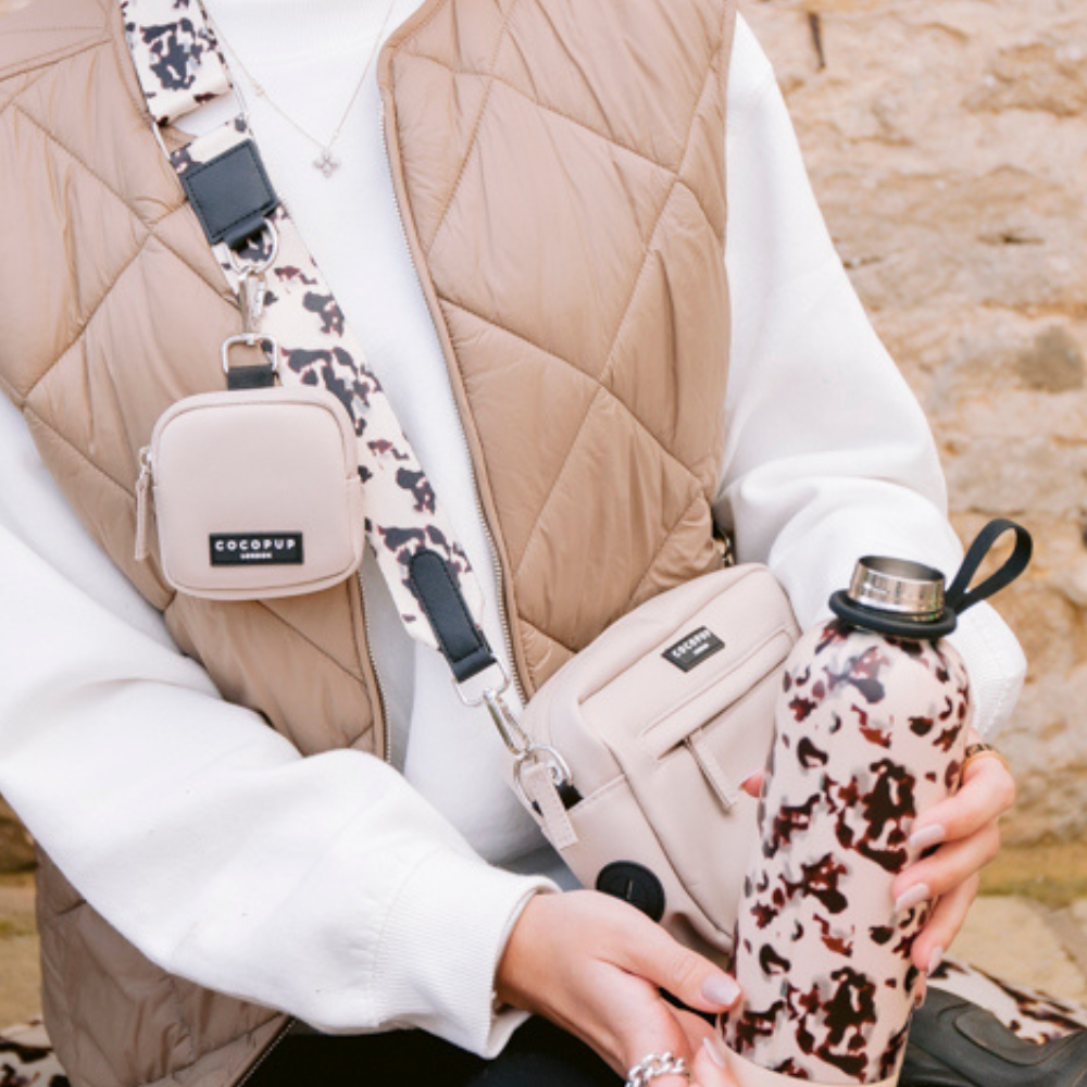 Köpek Gezdirme Çantası Seti - Fildişi Kaplumbağa Desenli