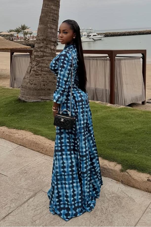 Blue Tie-Dye Button-Front Maxi Dress