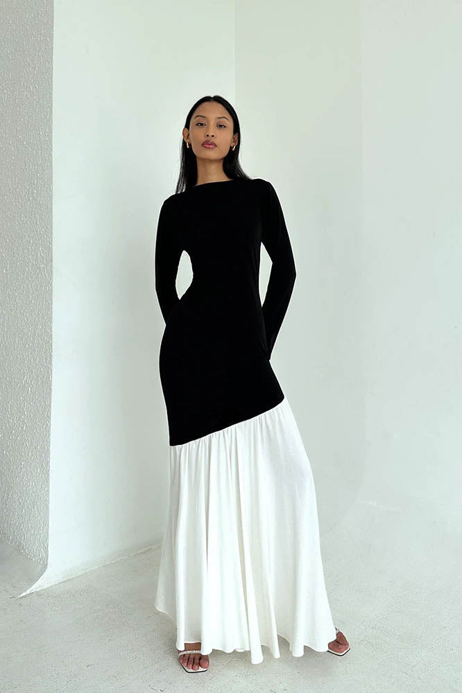 Fashionable Colorblock Waist-Cinching Bodycon Midi Dress