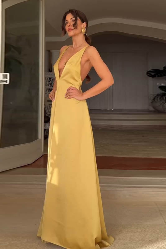 Golden Breeze – V-Neck Bodycon Dress