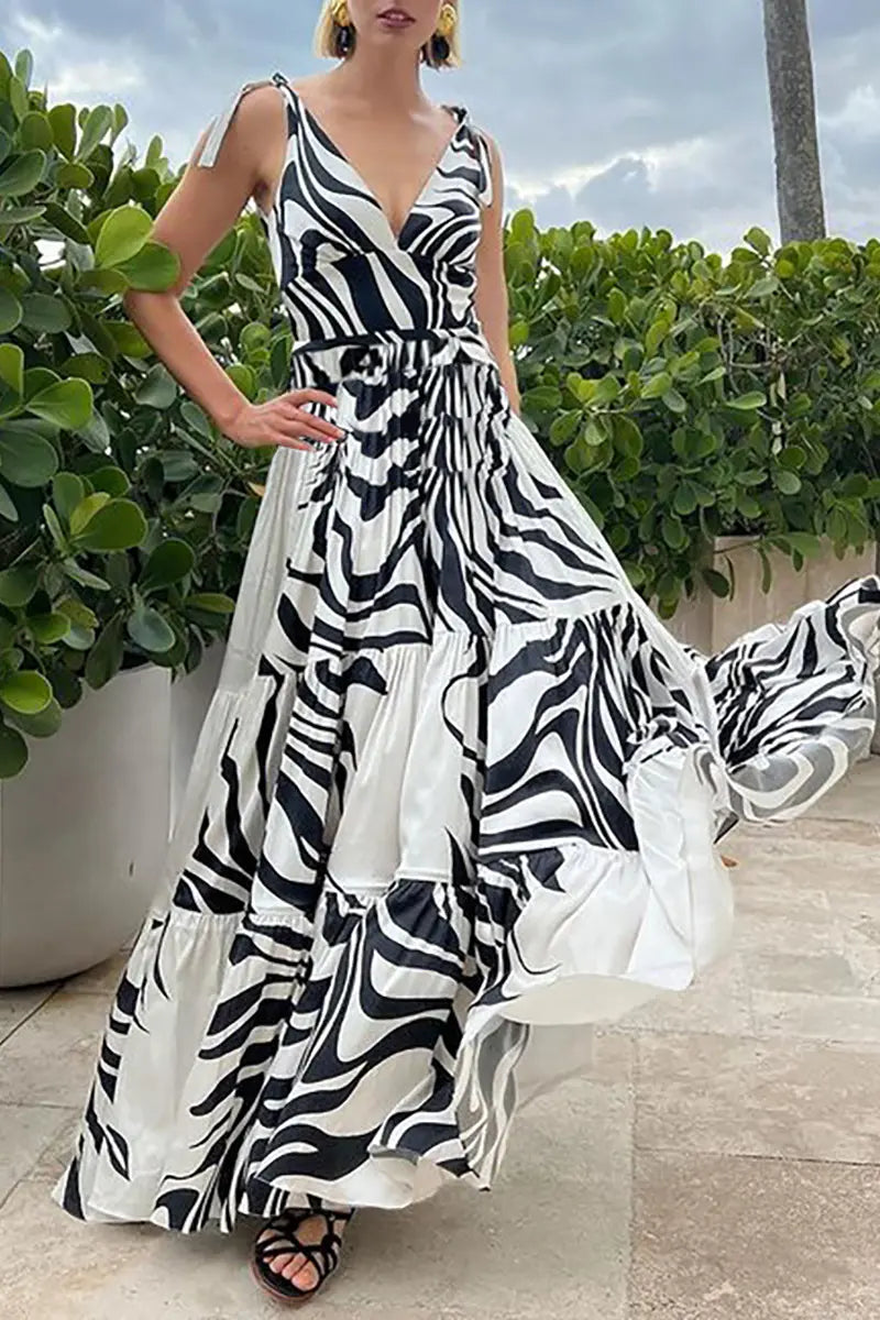 Deep V Striped Monochrome Elegant Swimsuit