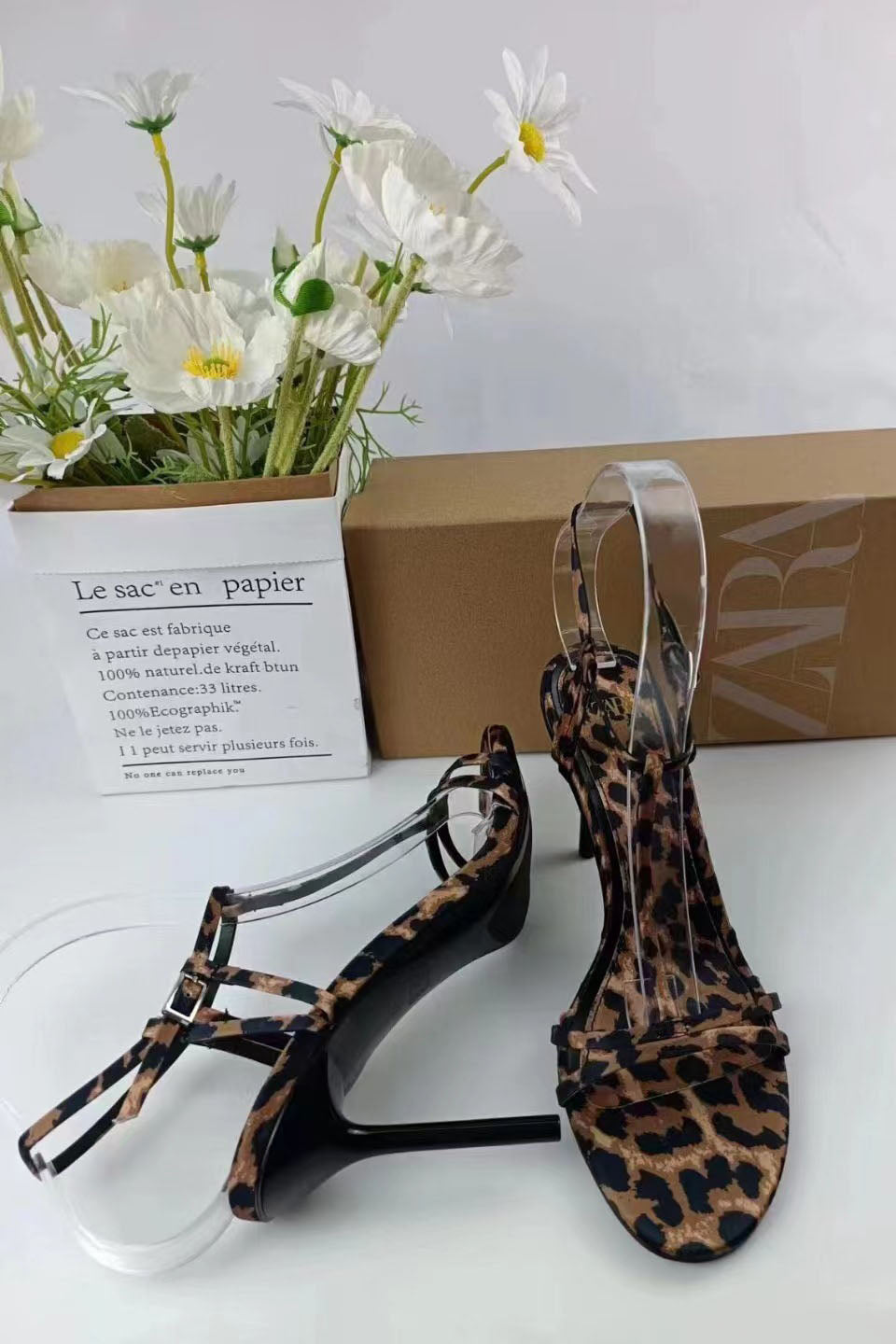 Adjustable leopard print high heels