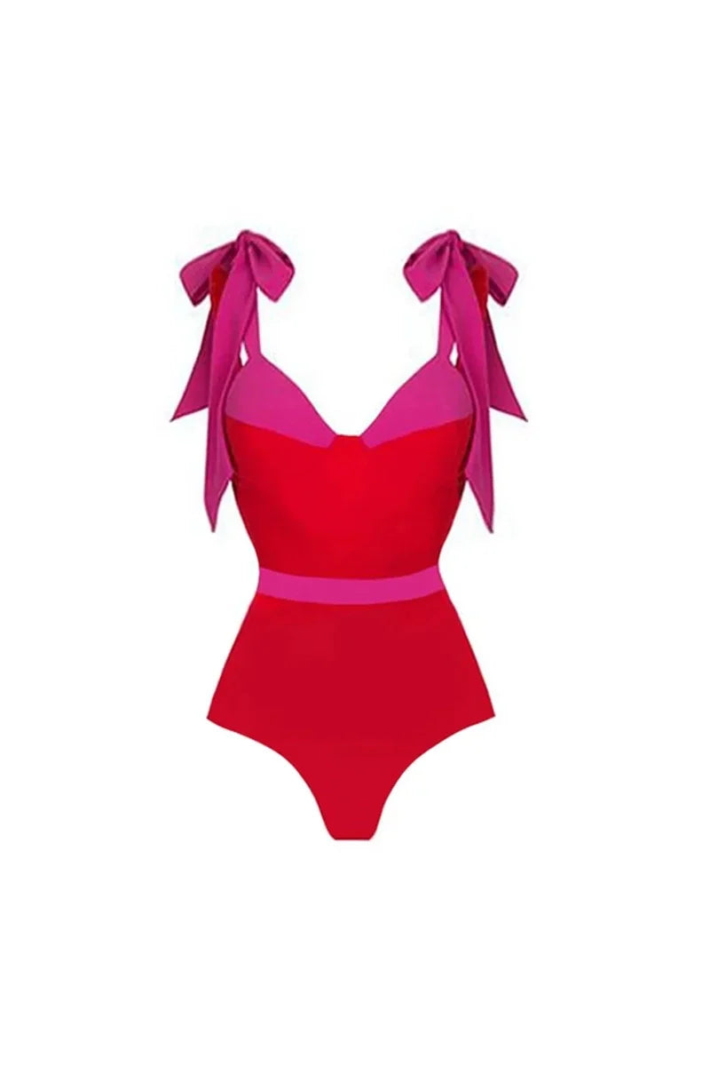 Colorblock Bow Tie Bikini Swimsuit Set