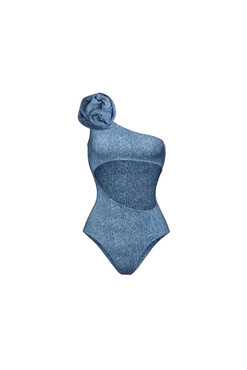 3D Floral One-Shoulder Sexy Monokini