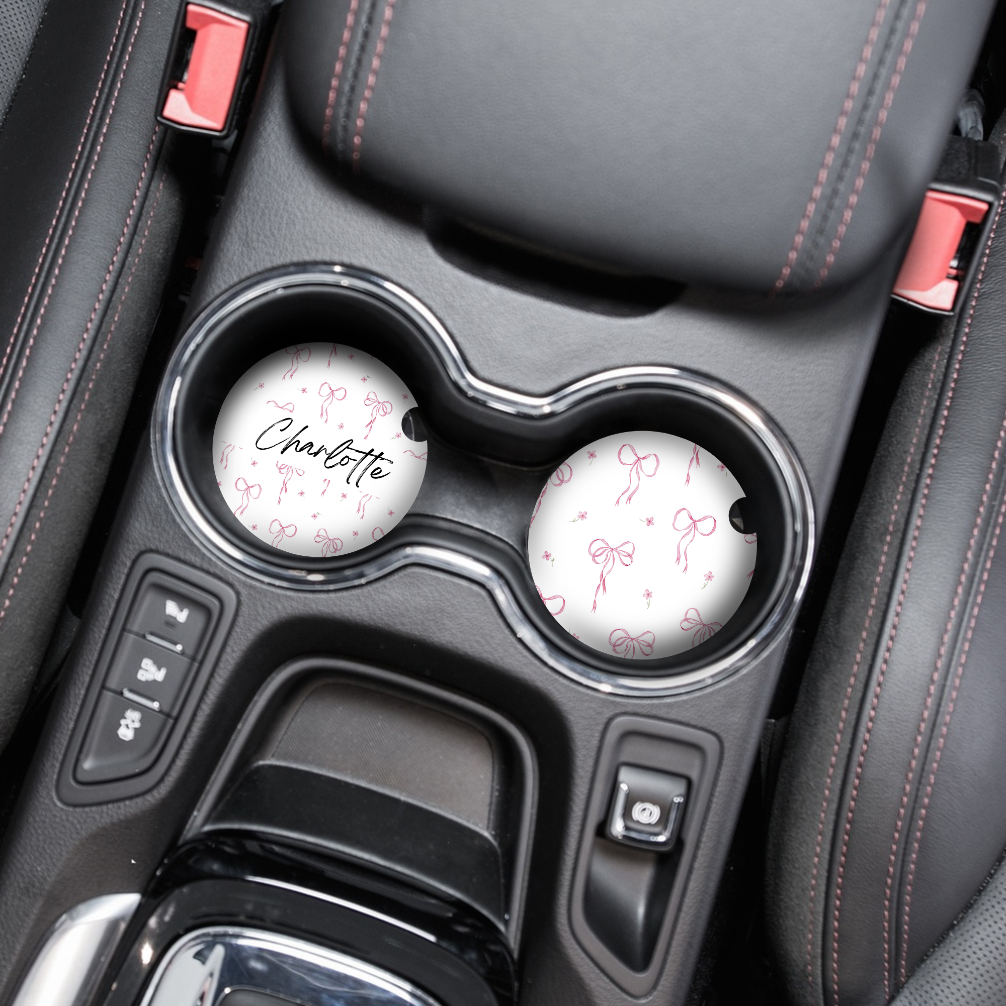 Kişiselleştirilmiş İsimli Araba Bardak Altlıkları - Zarif Kurdeleler